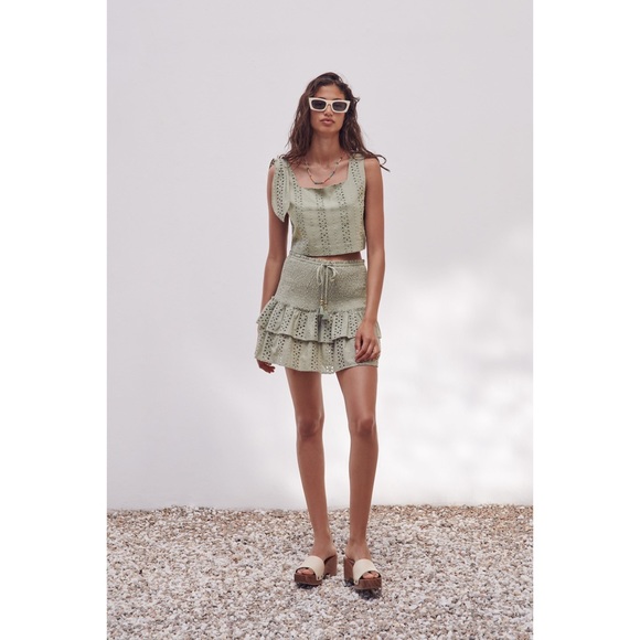 Zara Tops - Zara BLOUSE WITH CUTWORK EMBROIDERY Cropped Green Eyelet New Tags XS